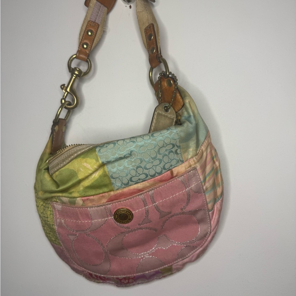 Coach Patchwork Shoulder Bag in Pink, Green, Blue and Tan
